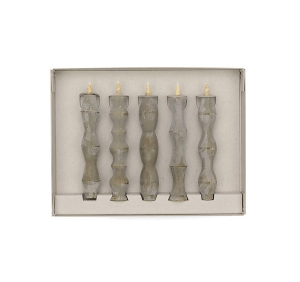 Takazawa Nanao set of 5 sculptural grey candles from Japan made of sumac and rice wax in recycled paper giftbox